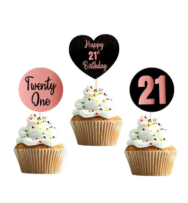 21st Birthday Cupcake Topper Decorations | 21st Theme Birthday Cake Decor Ideas