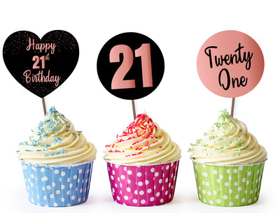 21st Birthday Cupcake Topper Decorations | 21st Theme Birthday Cake Decor Ideas