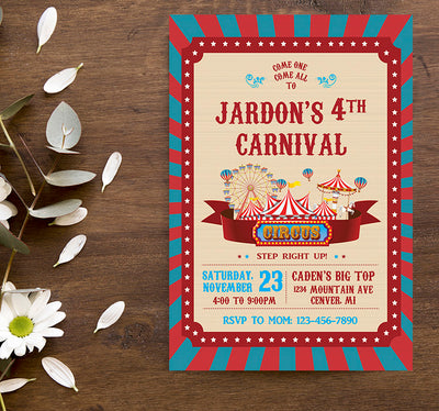 Circus Birthday Party Supplies |  Carnival Birthday Invitations