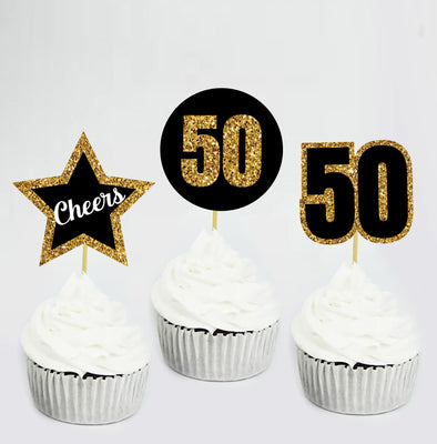 50th Birthday Party Supplies  | Birthday Party Theme Cupcake Toppers