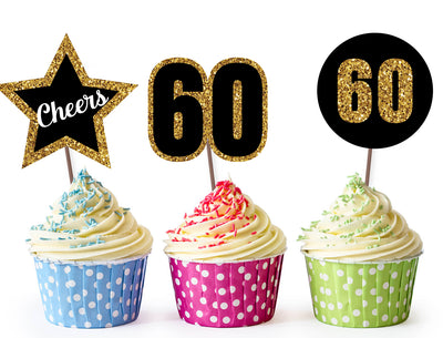 60th Birthday Party Ideas | 60th Birthday Party Theme Cupcake Toppers Decorations