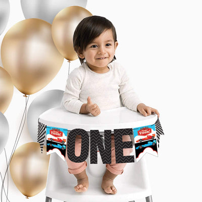 Car Birthday High Chair Banner | One Boy Birthday Party Ideas