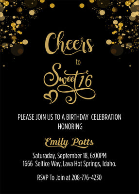 Sweet 16 Happy Birthday Party  Invitations