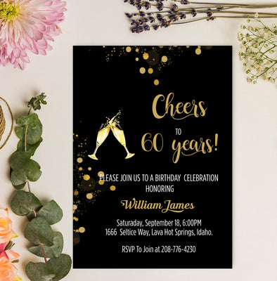 60th Happy Birthday Party Invitation RSVP Cards- Set Of 10 Birthday Invites