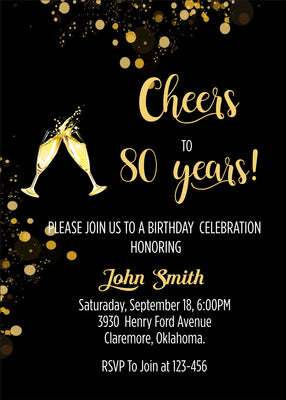 80th Happy Birthday Theme  Party Invitation Cards