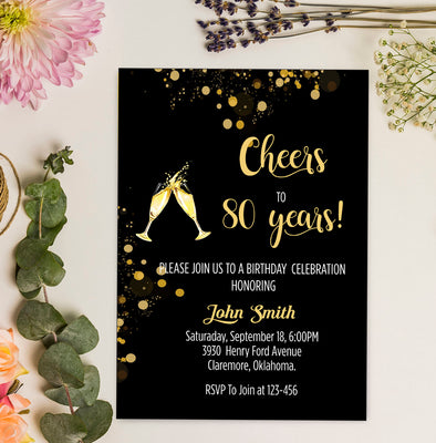 80th Happy Birthday Theme  Party Invitation Cards