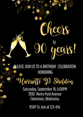 90th Happy Birthday Party Invitation RSVP Cards- Set Of 10 Birthday Invites