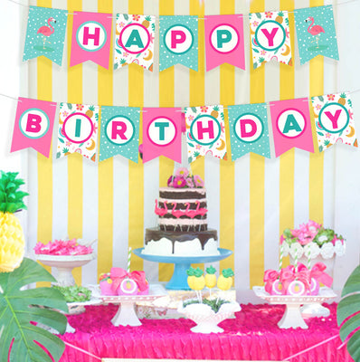 Flamingo Birthday Party Supplies | Girl Birthday Banners