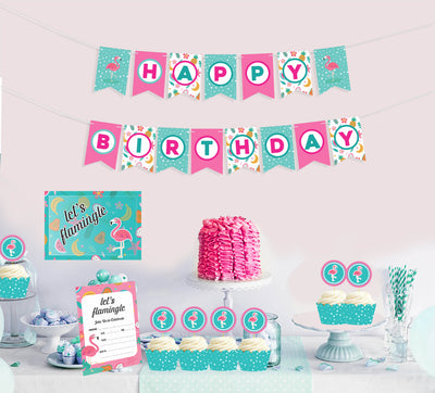 Flamingo Birthday Party Supplies | Girl Birthday Banners