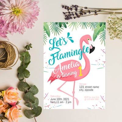 Birthday Party Supplies | Flamingo Girl Birthday Invitations