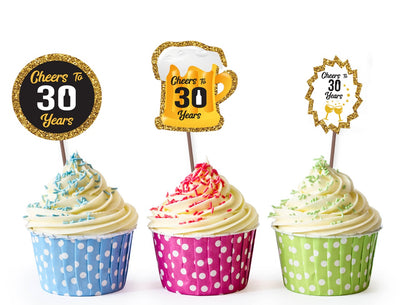 30th Happy Birthday Cake Decorations | Birthday Party Cupcake Toppers