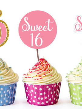 16th Birthday Cupcake Decorations | Sweet 16th Theme Birthday Cake Ideas