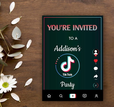 Tik Tok Theme Birthday Party Invitation | RSVP Invitation Cards