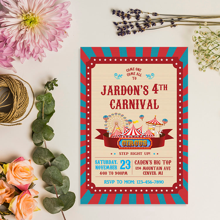 Circus Birthday Party Supplies |  Carnival Birthday Invitations