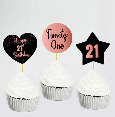 21st Birthday Cupcake Topper Decorations | 21st Theme Birthday Cake Decor Ideas