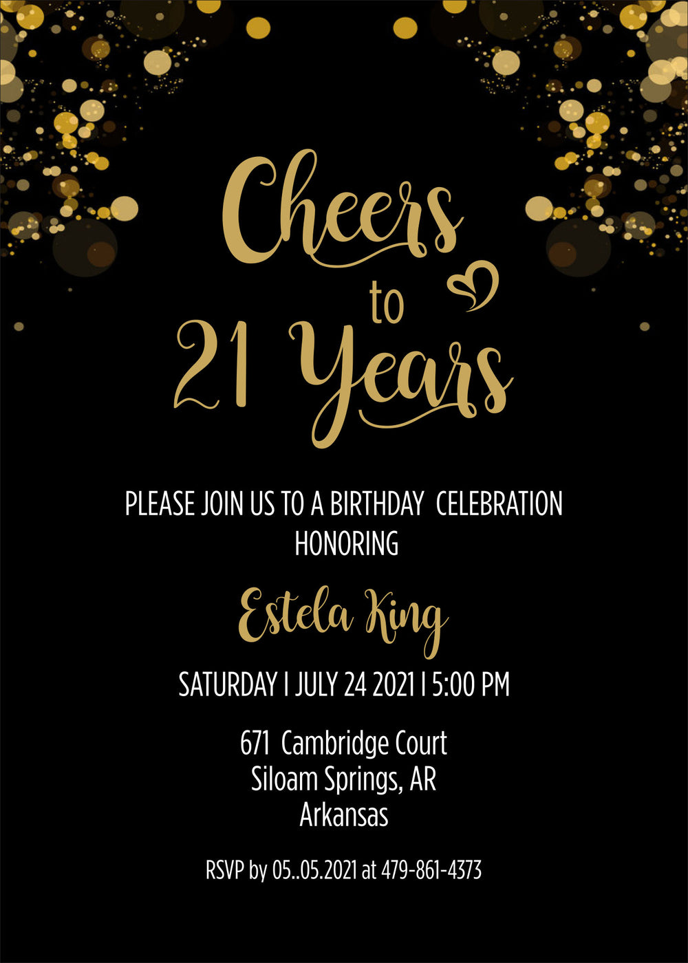 21st Happy Birthday Party Invitation RSVP Cards | Cheers To 21 Years Invites