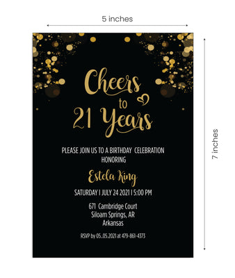 21st Happy Birthday Party Invitation RSVP Cards | Cheers To 21 Years Invites