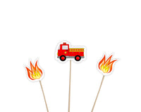 Fire Truck Birthday  Party Cupcake Toppers