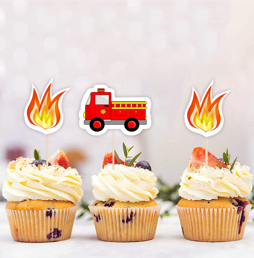 Fire Truck Birthday  Party Cupcake Toppers