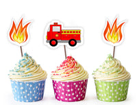 Fire Truck Birthday  Party Cupcake Toppers
