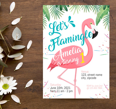 Birthday Party Supplies | Flamingo Girl Birthday Invitations