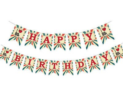 Retro Theme Birthday Decorations I love 80s Happy Birthday Bunting Banner