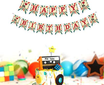 Retro Theme Birthday Decorations I love 80s Happy Birthday Bunting Banner