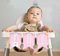 Llama Birthday Party One High Chair Banner