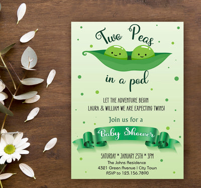 Twin Baby Shower Invitation | Two Peans in a pod