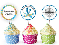 Adventure Awaits Cupcake Toppers | Travel Theme Birthday Party Table toppers