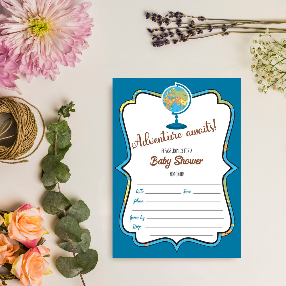 Adventure Awaits Travel Theme Birthday Party Invitation | RSVP Invitation Cards