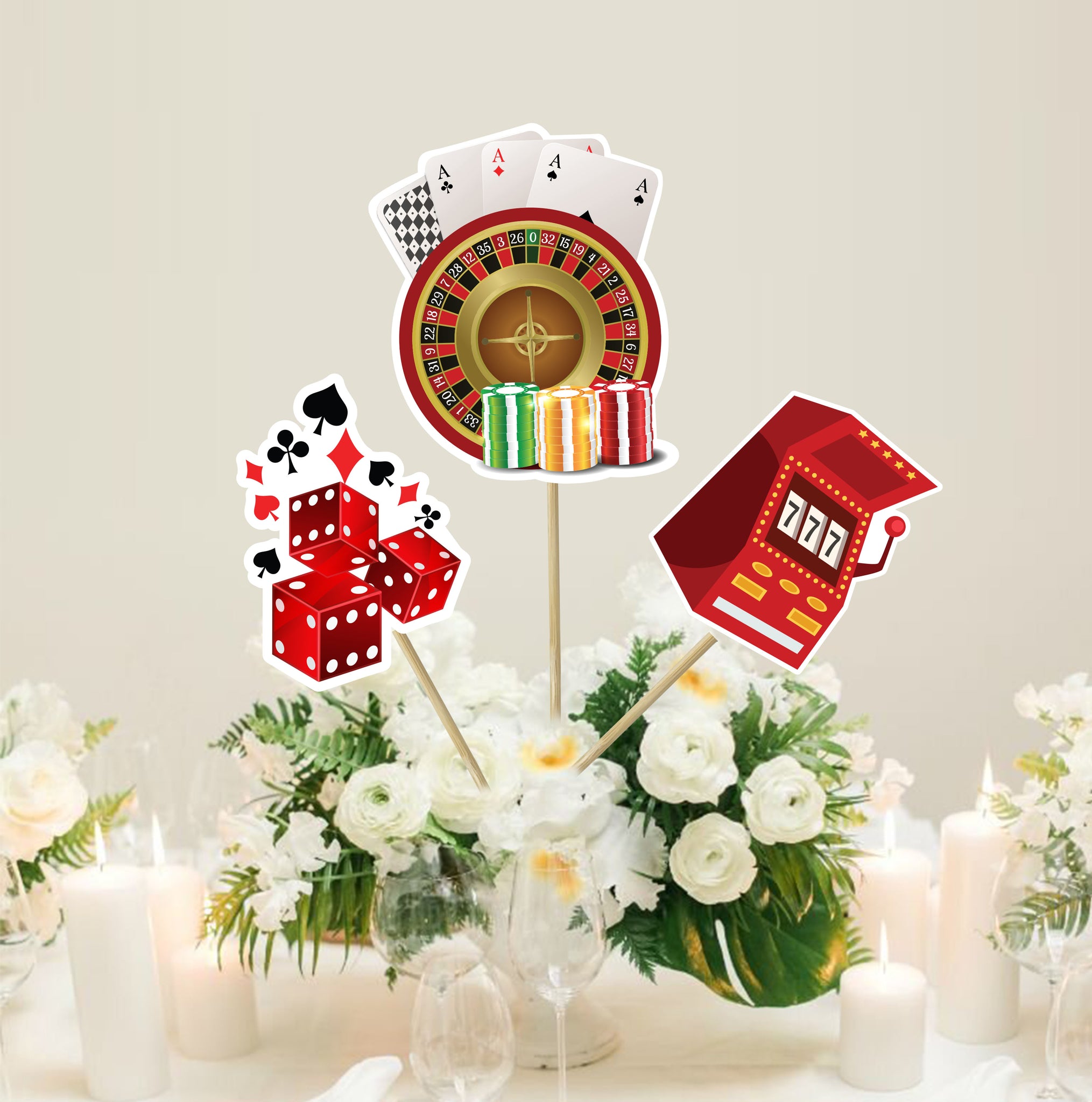 Casino themed centerpieces, Casino theme party decorations, Casino