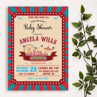 Circus Baby Shower Party Supplies |  Carnival Boy Baby Shower Invitations