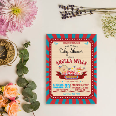 Circus Baby Shower Party Supplies |  Carnival Boy Baby Shower Invitations
