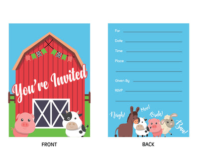 Farm Animal Theme Party Supplies | Farm Baby Shower Invitations Cards