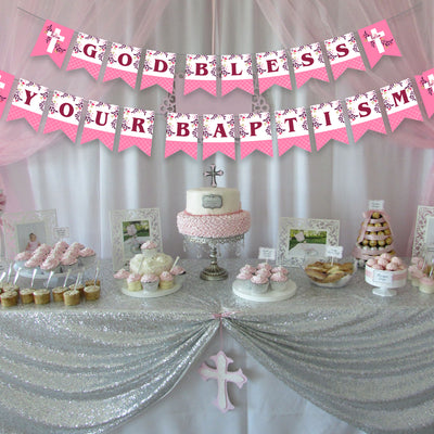 Baby Girl Baptism Banner | God Bless Banner