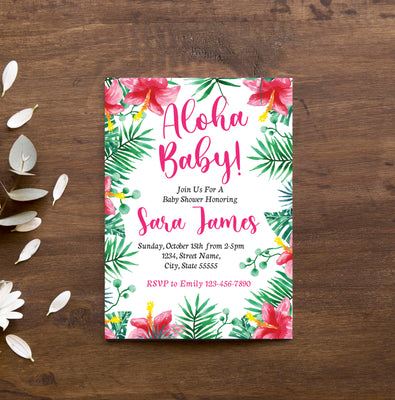 Aloha Party Theme Invitations | Hawaiian Baby Shower Party Ideas