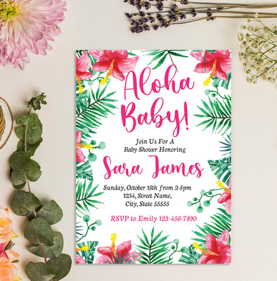Aloha Party Theme Invitations | Hawaiian Baby Shower Party Ideas