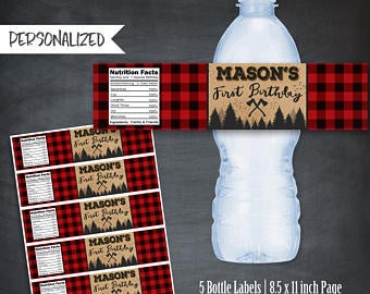 Lumberjack Water Bottle Labels | Birthday Theme Water Bottles
