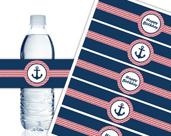 Water Bottles Birthday Supplies | Nautical Themed Water Bottle Labels