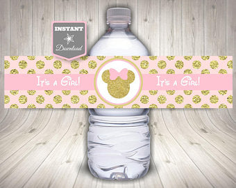 Minnie Mouse Water Bottle Labels for Baby Shower