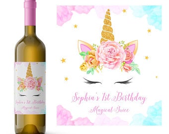 Unicorn Wine Bottle Sticker | Baby Shower Wine Bottle  Labels