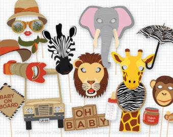 Birthday Photo Booth Props Party Ideas |Safari Theme Photo Booth