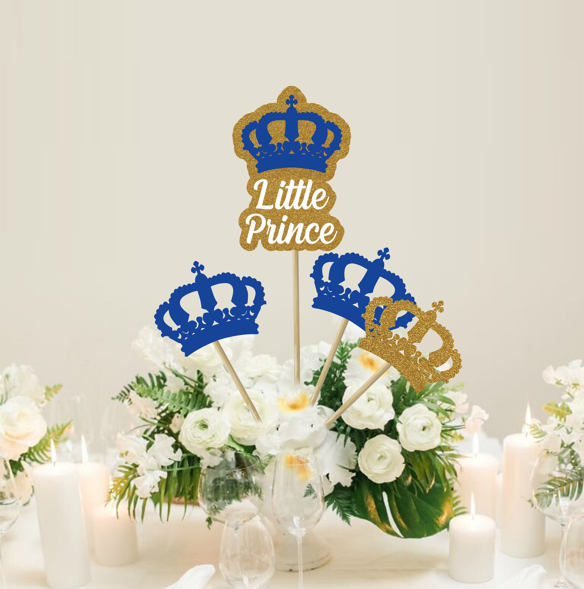 Royal Prince Gold Crown Centerpiece White Gold Birthdays, Baby Showers,  Christenings, Baptisms Table Decor 
