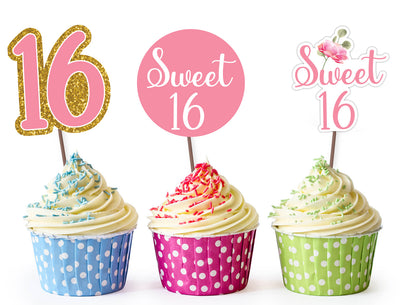 16th Birthday Cupcake Decorations | Sweet 16th Theme Birthday Cake Ideas